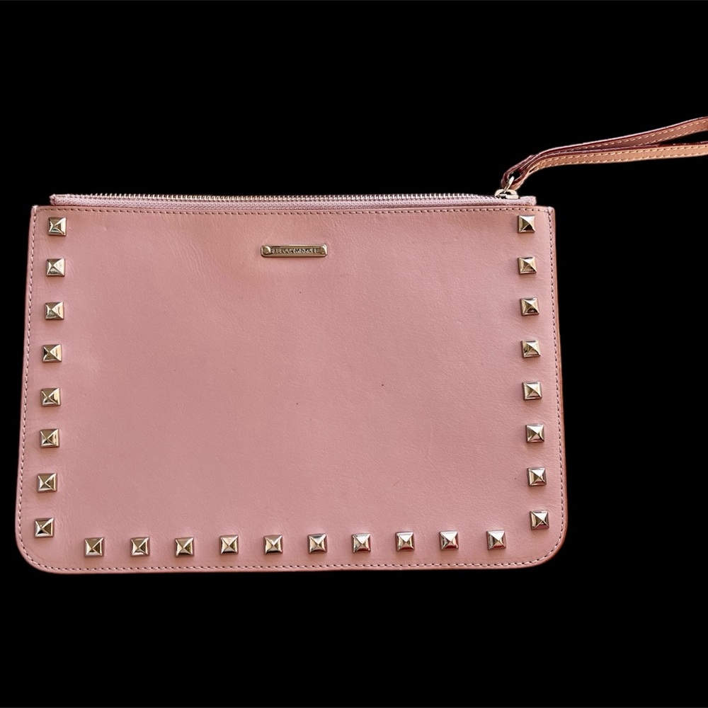 Rebecca Minkoff Kerry Pouch Blush Pink Studded Leather Zipper Wristlet Clutch
